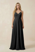 V-Neck A-Line Chiffon Bridesmaid Dress with Crisscross Back in Black