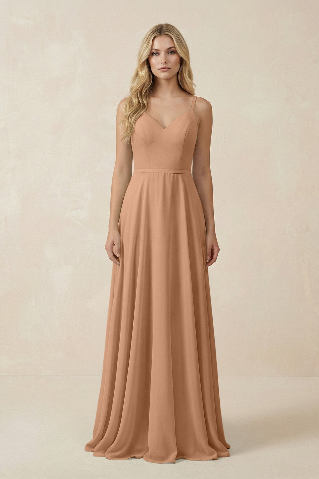 V-Neck A-Line Chiffon Bridesmaid Dress with Crisscross Back in Bronzer