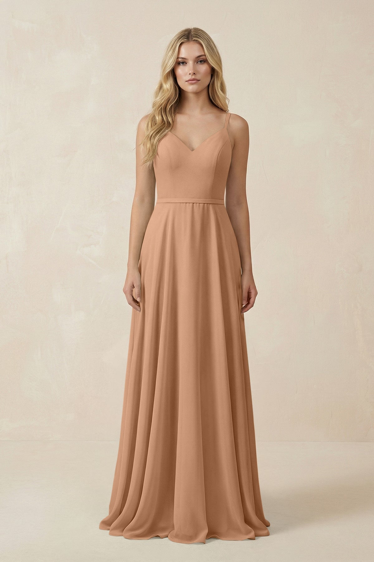 V-Neck A-Line Chiffon Bridesmaid Dress with Crisscross Back in Bronzer