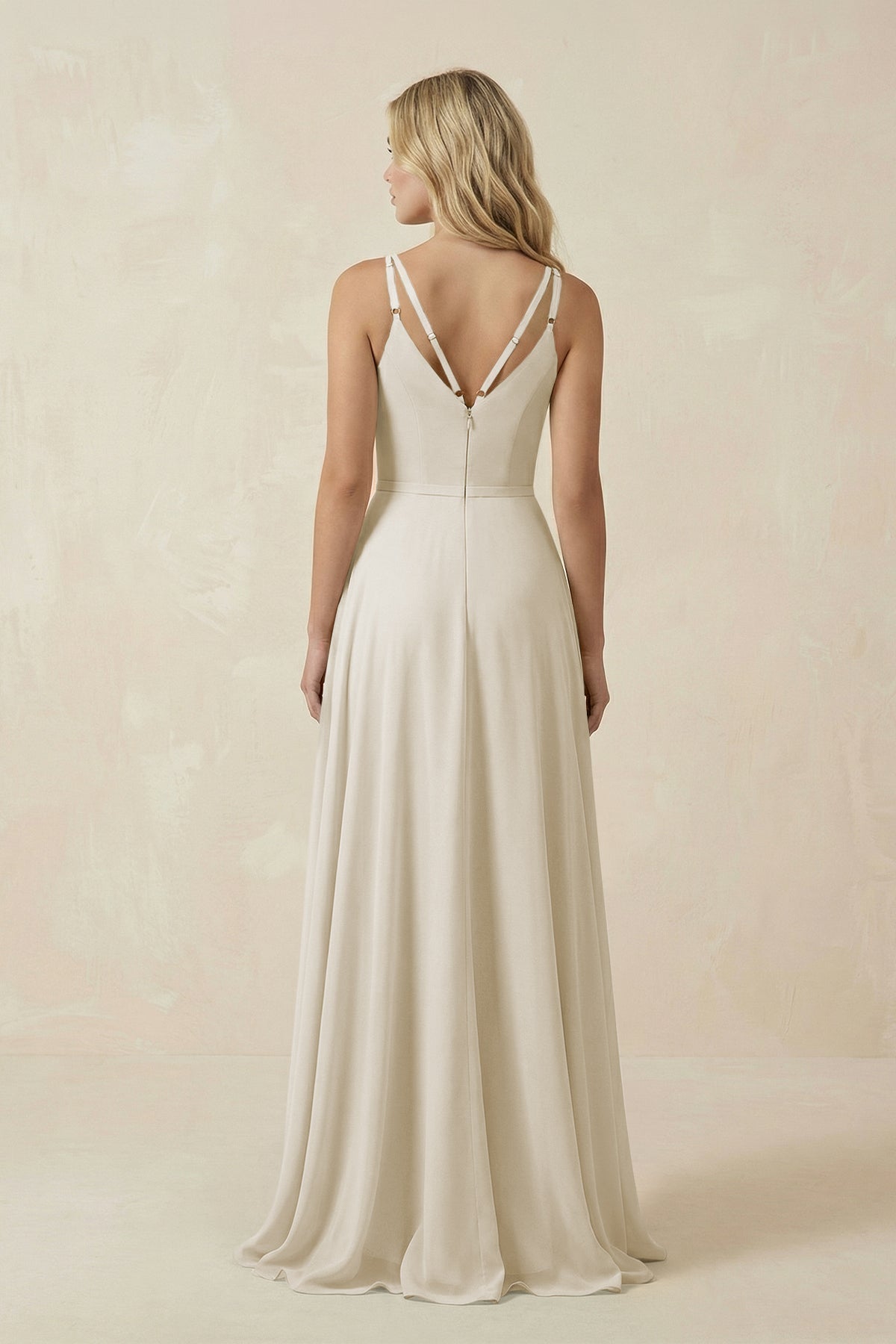 V-Neck A-Line Chiffon Bridesmaid Dress with Crisscross Back in Dove Gray