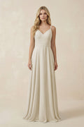 V-Neck A-Line Chiffon Bridesmaid Dress with Crisscross Back in Dove Gray