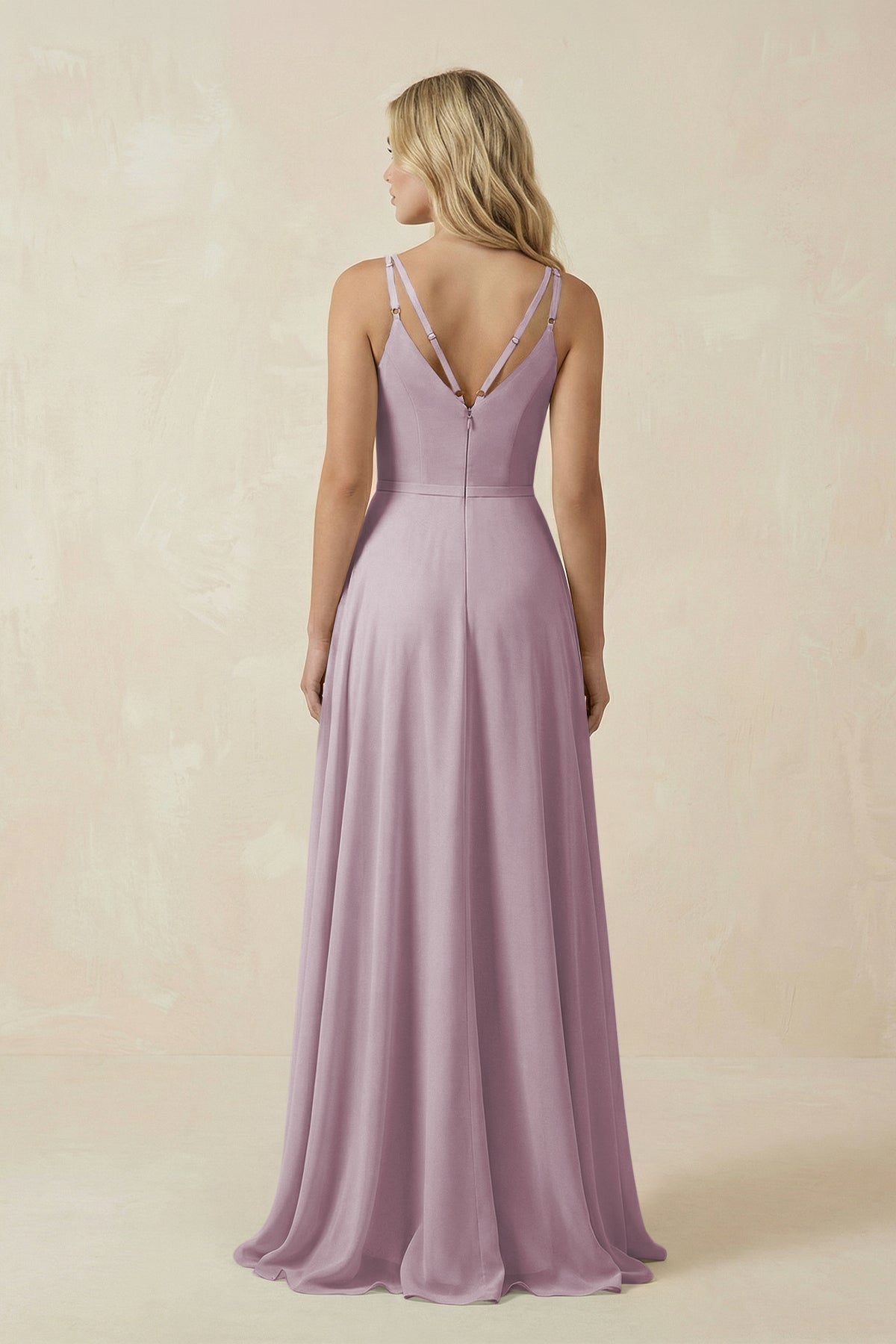 V-Neck A-Line Chiffon Bridesmaid Dress with Crisscross Back in Dusk