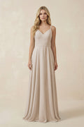 V-Neck A-Line Chiffon Bridesmaid Dress with Crisscross Back in Frost