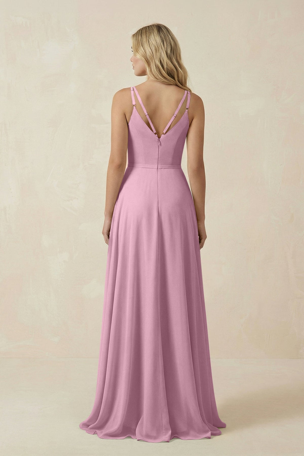 V-Neck A-Line Chiffon Bridesmaid Dress with Crisscross Back in Vintage Mauve