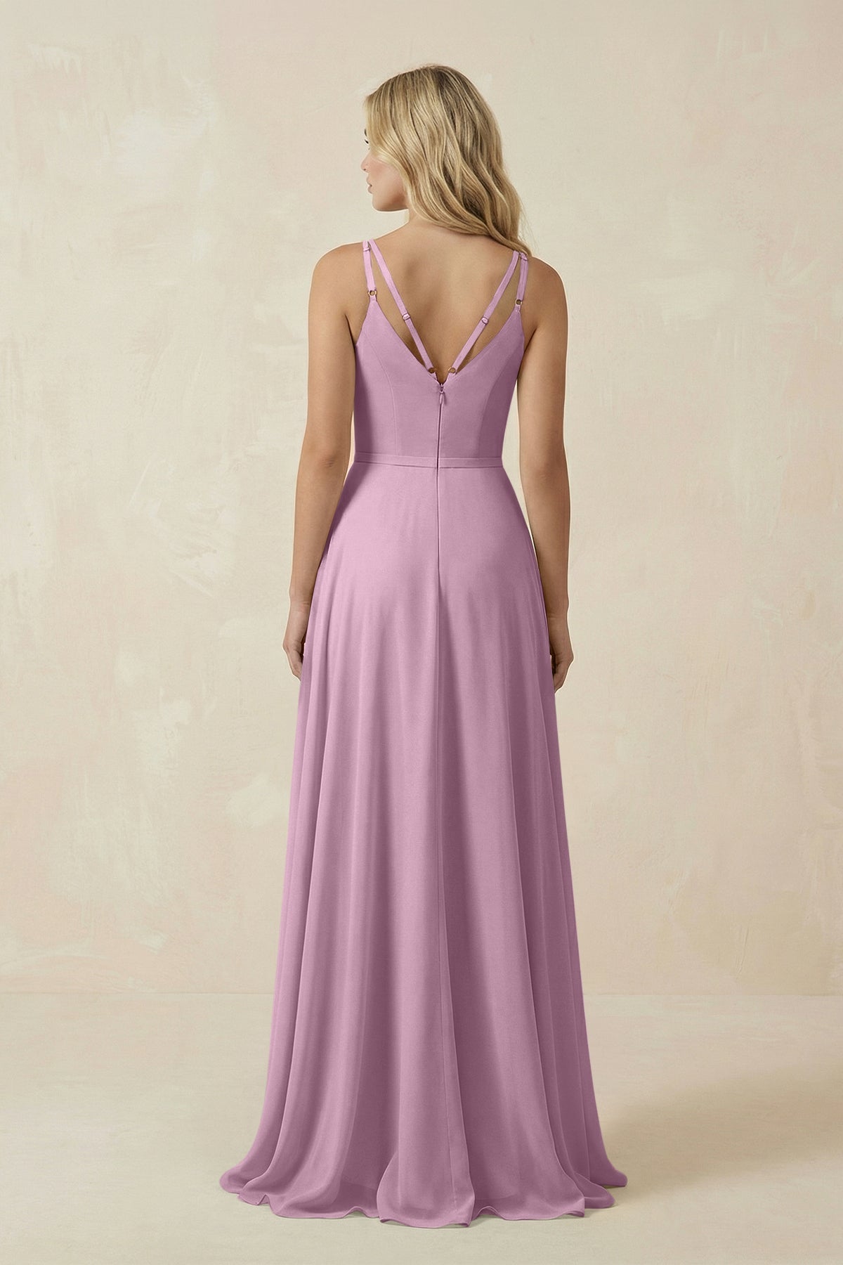 V-Neck A-Line Chiffon Bridesmaid Dress with Crisscross Back in Wisteria