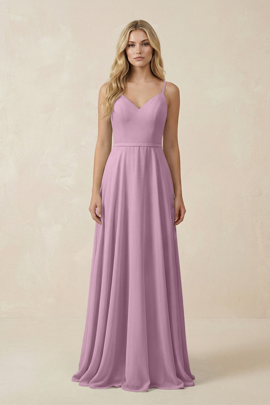 V-Neck A-Line Chiffon Bridesmaid Dress with Crisscross Back in Wisteria
