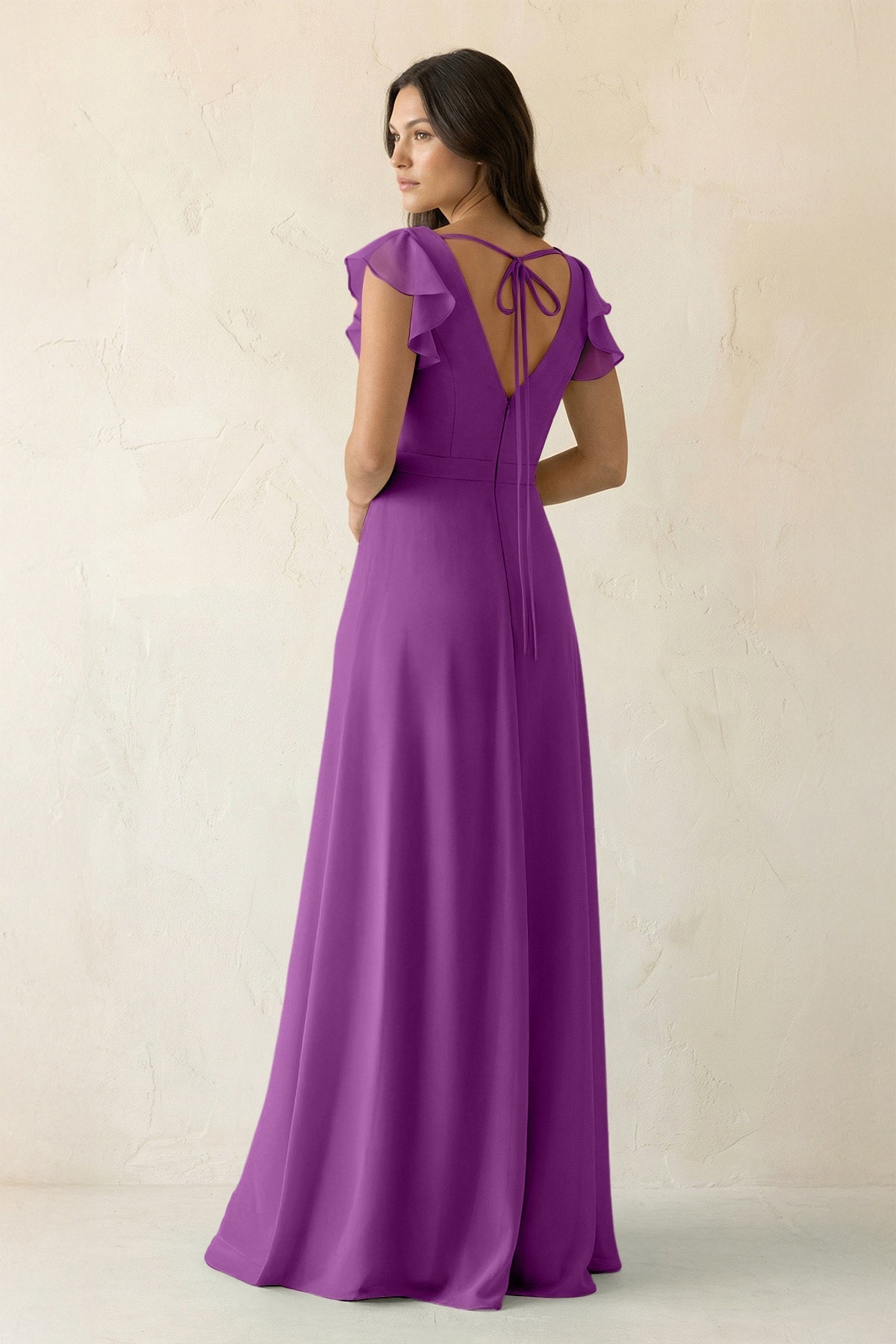 V-Neck Ruffled A-Line Chiffon Bridesmaid Dress in Amethyst