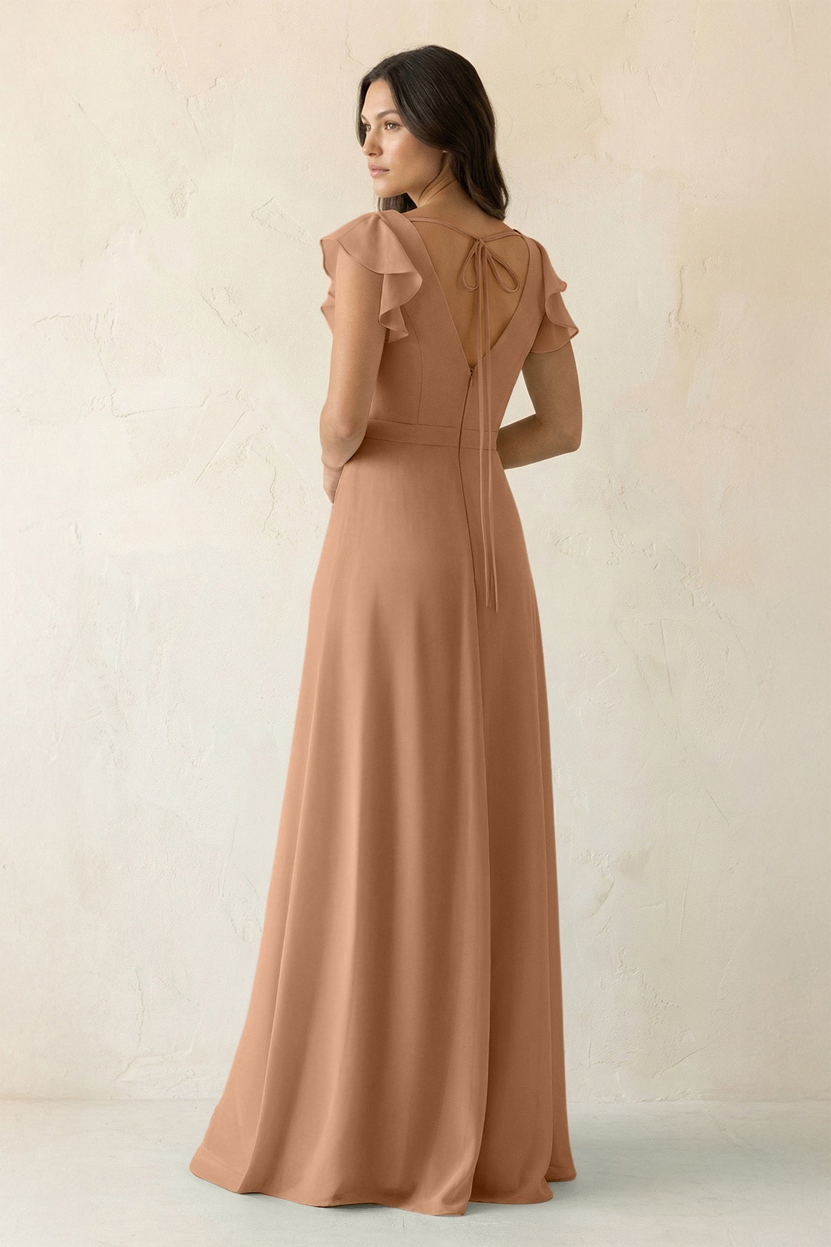 V-Neck Ruffled A-Line Chiffon Bridesmaid Dress in Bronzer