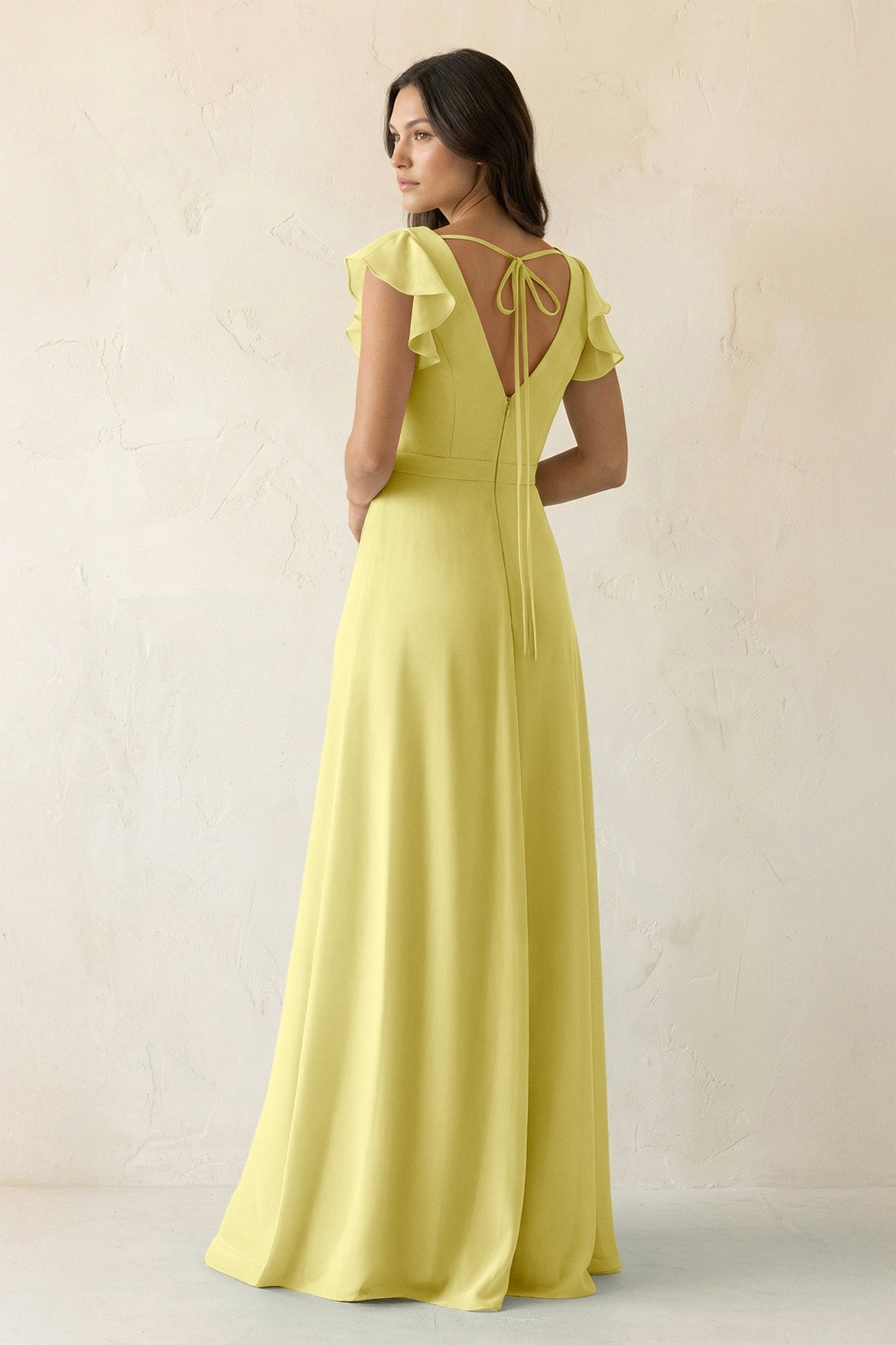 V-Neck Ruffled A-Line Chiffon Bridesmaid Dress in Buttercup