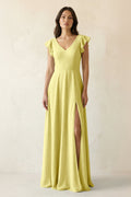 V-Neck Ruffled A-Line Chiffon Bridesmaid Dress in Buttercup