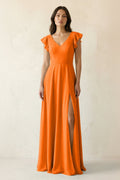 V-Neck Ruffled A-Line Chiffon Bridesmaid Dress in Cinnamon