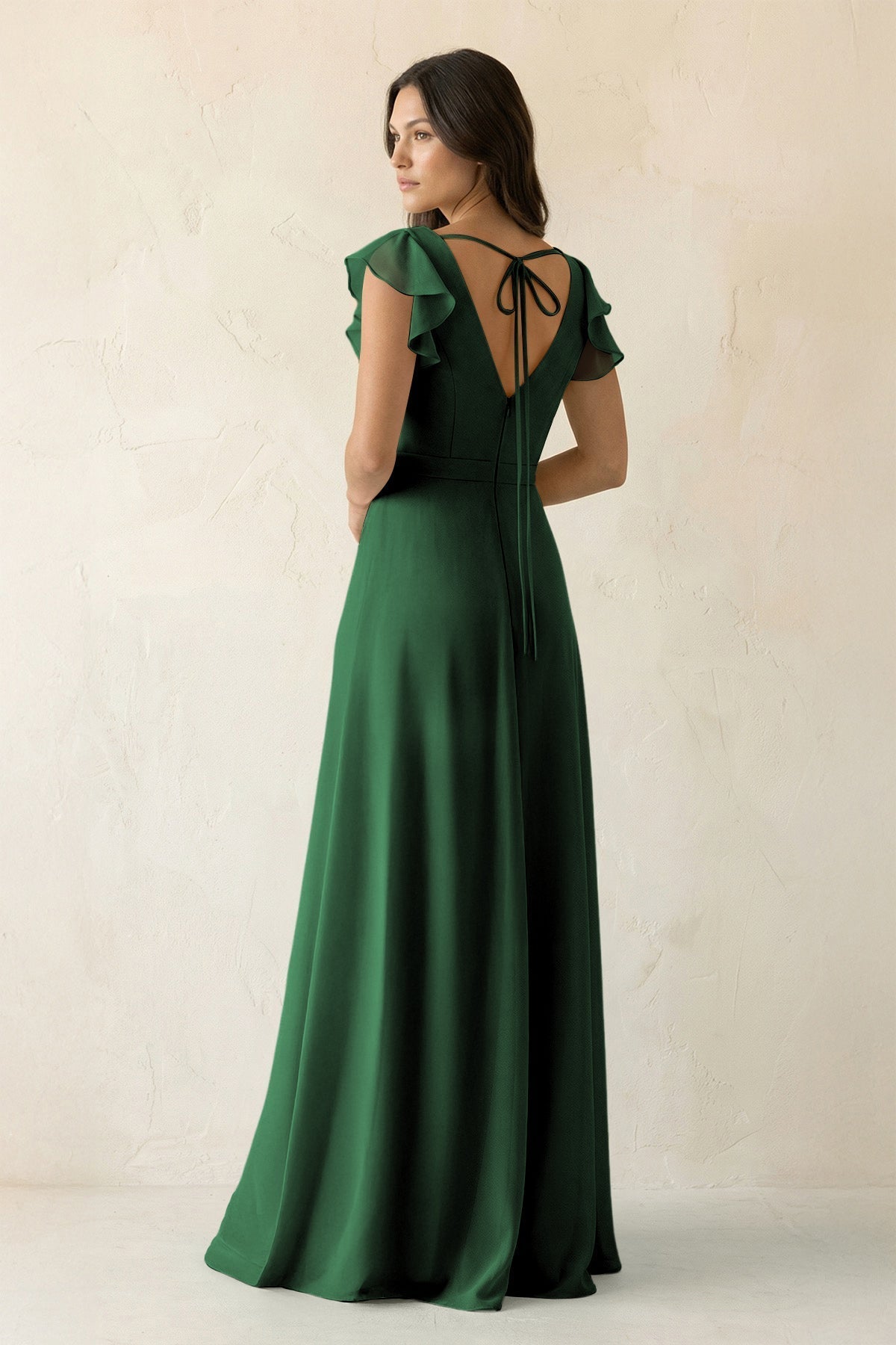 V-Neck Ruffled A-Line Chiffon Bridesmaid Dress in Dark Green
