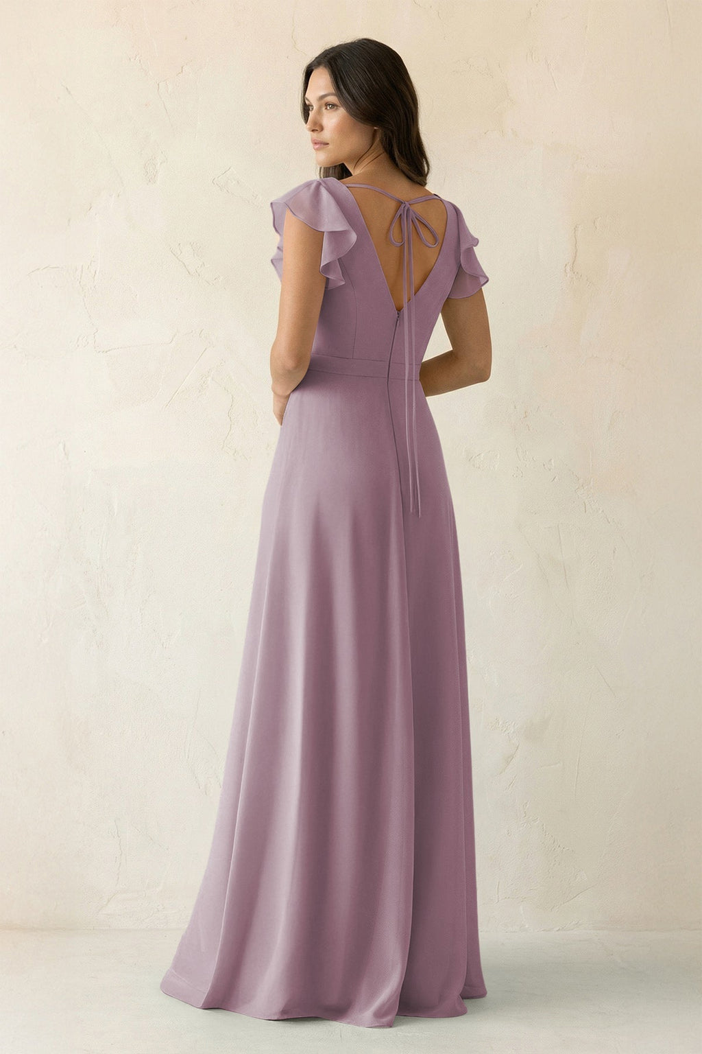 V-Neck Ruffled A-Line Chiffon Bridesmaid Dress in Dusk