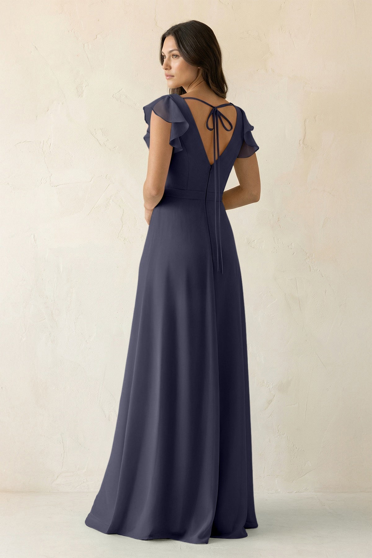 V-Neck Ruffled A-Line Chiffon Bridesmaid Dress in Dusk Blue