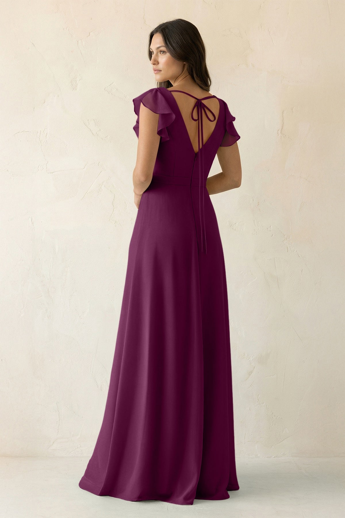 V-Neck Ruffled A-Line Chiffon Bridesmaid Dress in Fig