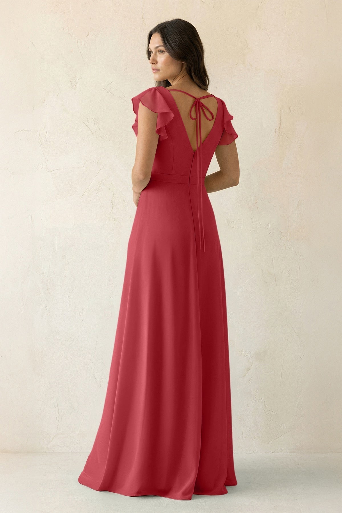 V-Neck Ruffled A-Line Chiffon Bridesmaid Dress in Merlot