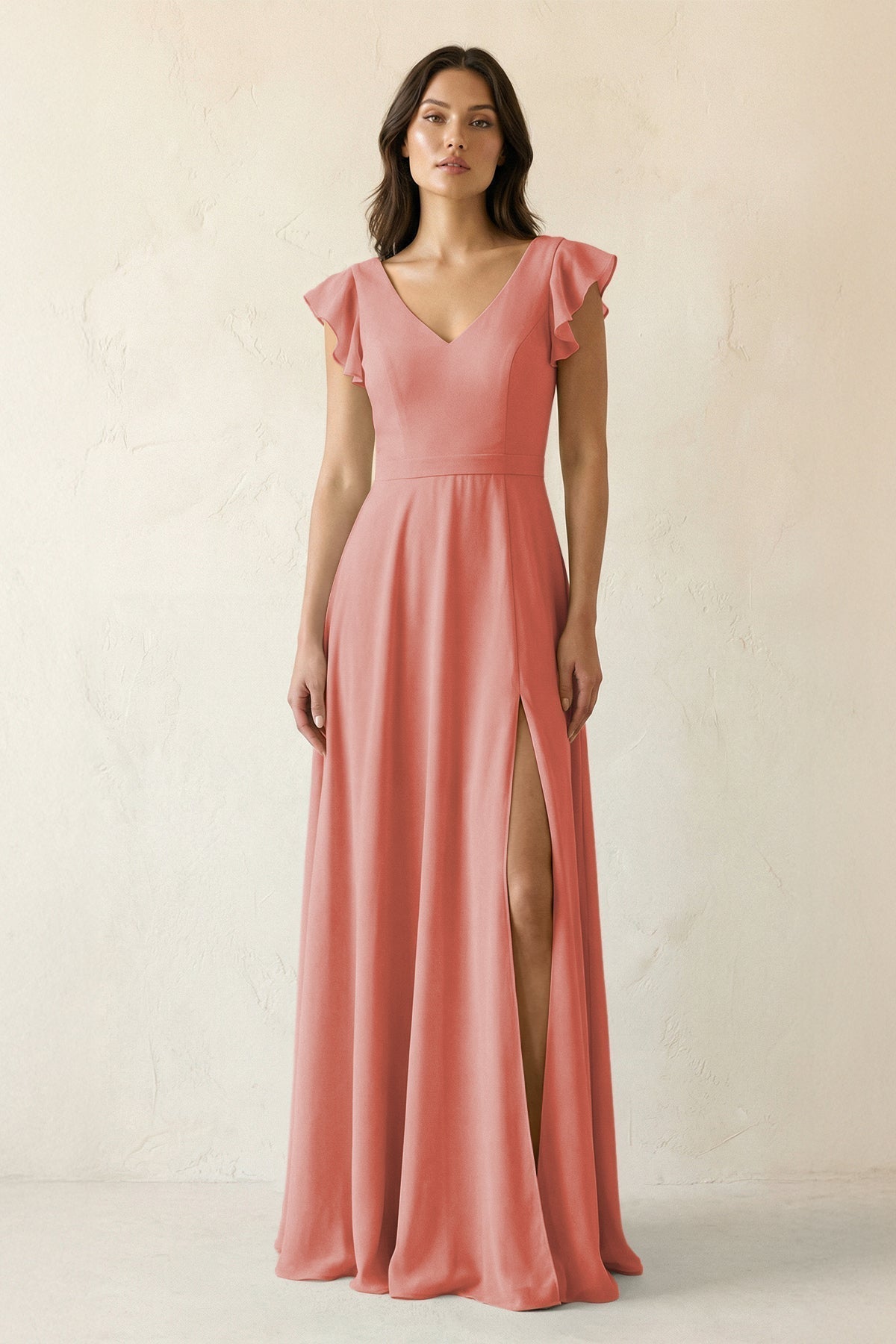 V-Neck Ruffled A-Line Chiffon Bridesmaid Dress in Mulberry