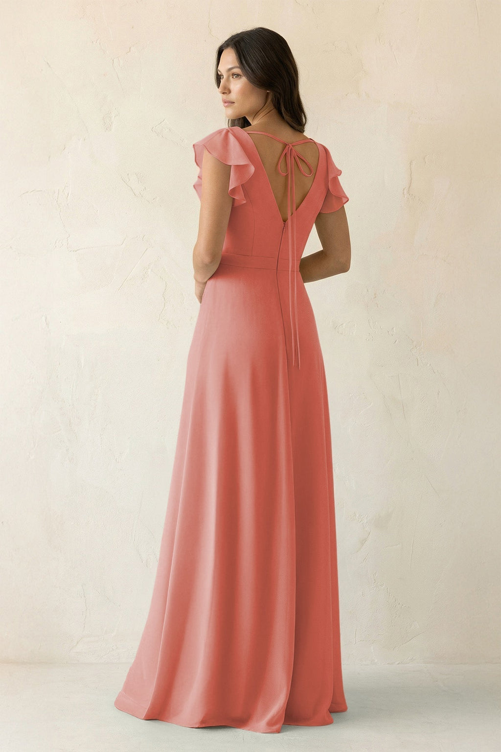 V-Neck Ruffled A-Line Chiffon Bridesmaid Dress in Mulberry