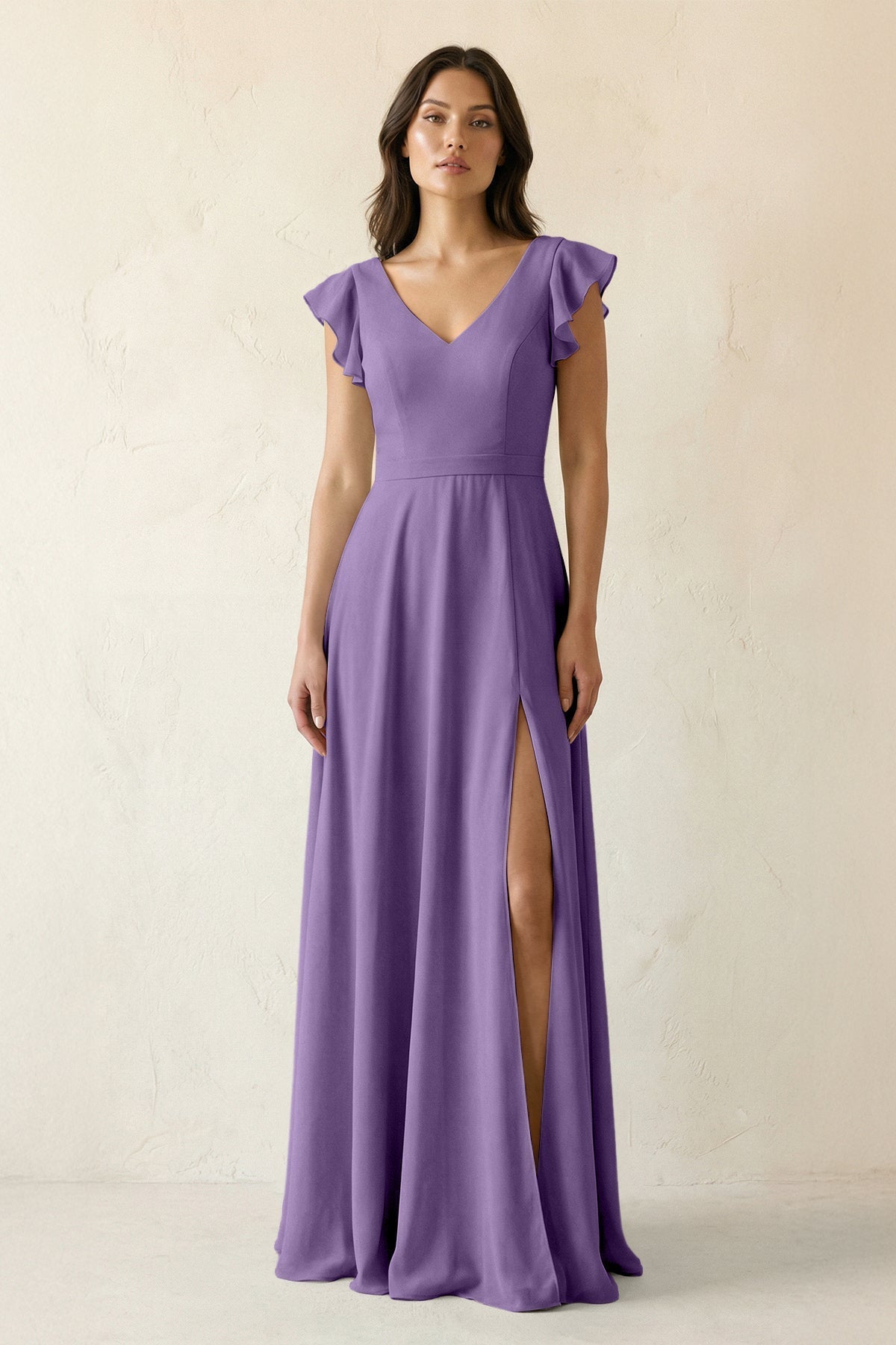 V-Neck Ruffled A-Line Chiffon Bridesmaid Dress in Tahiti
