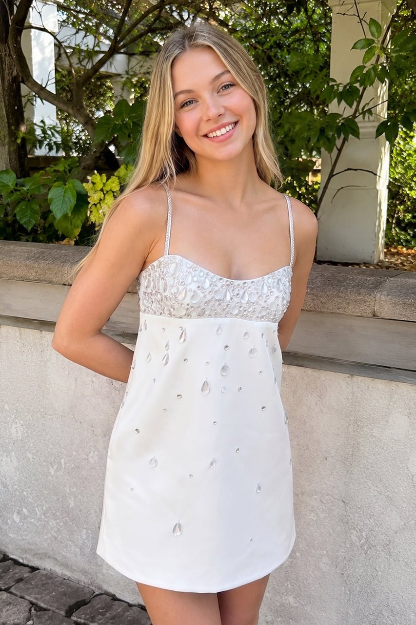 Aqua Spaghetti Straps Sheath Satin Homecoming Dress With Beading