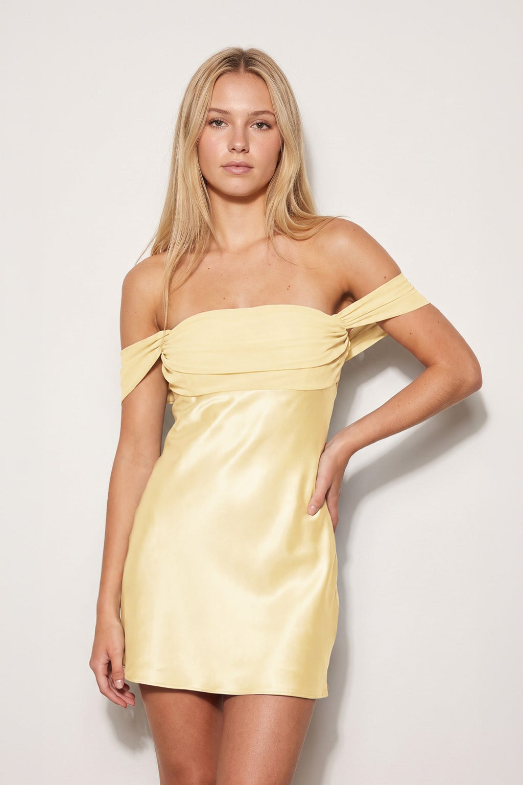 Off the Shoulder Sky Blue Sheath Satin Mini Homecoming Dress