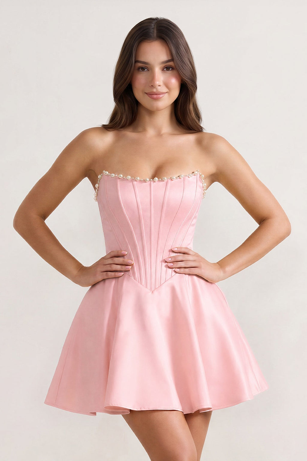 Yellow Strapless A-Line Satin Corset Homecoming Dress With Pearl