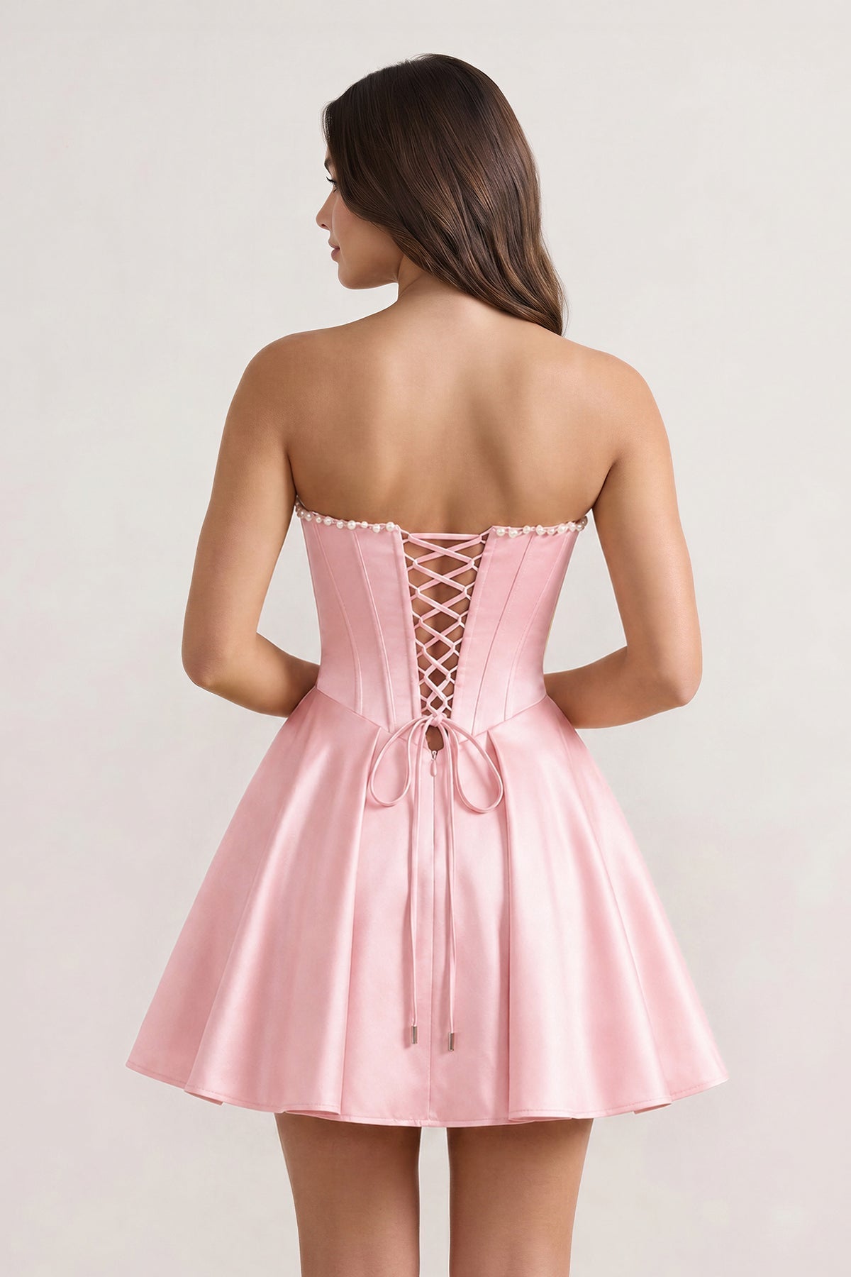 Yellow Strapless A-Line Satin Corset Homecoming Dress With Pearl