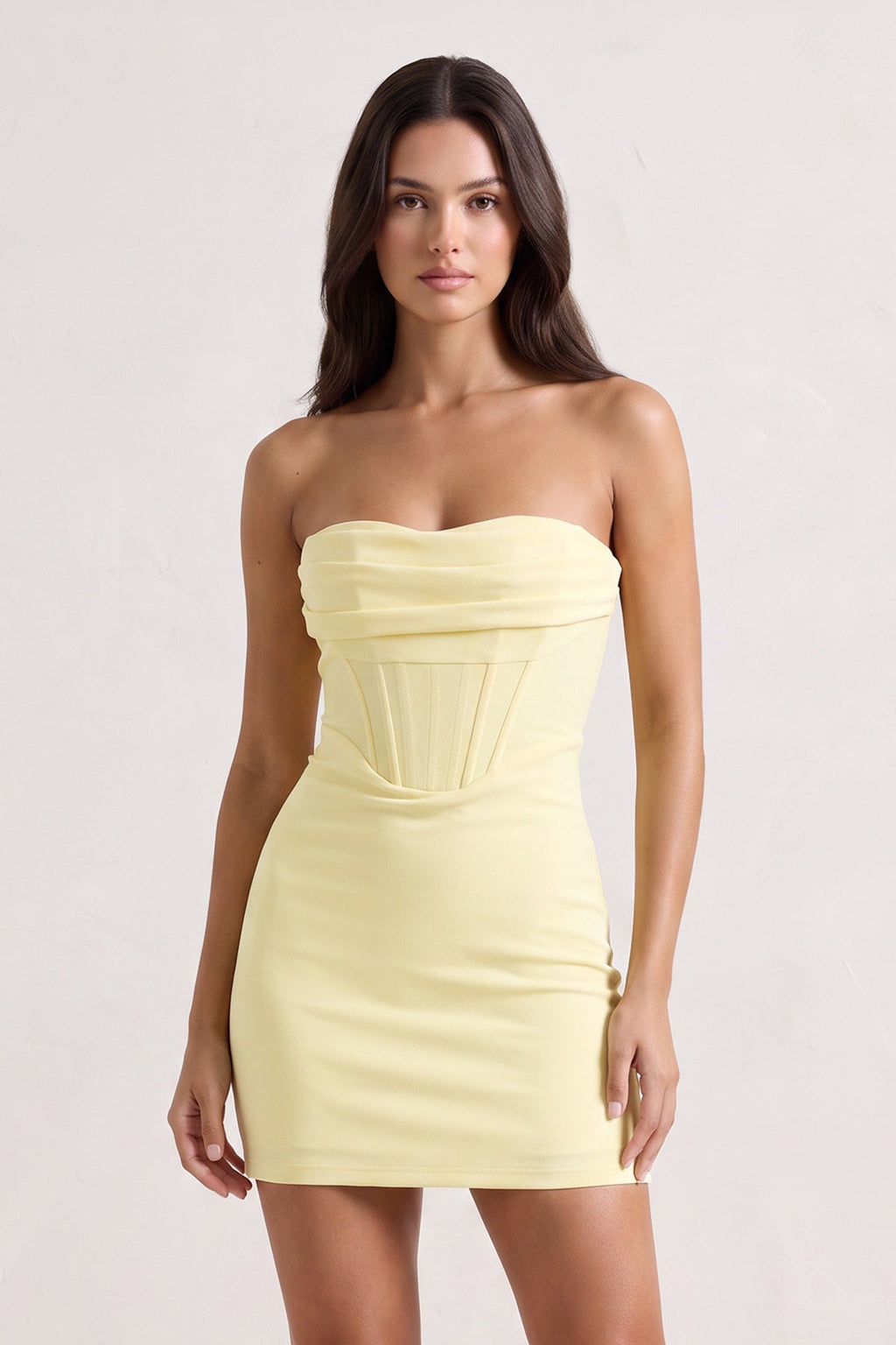 Strapless Yellow Corset Bodycon Short Satin Homecoming Dress